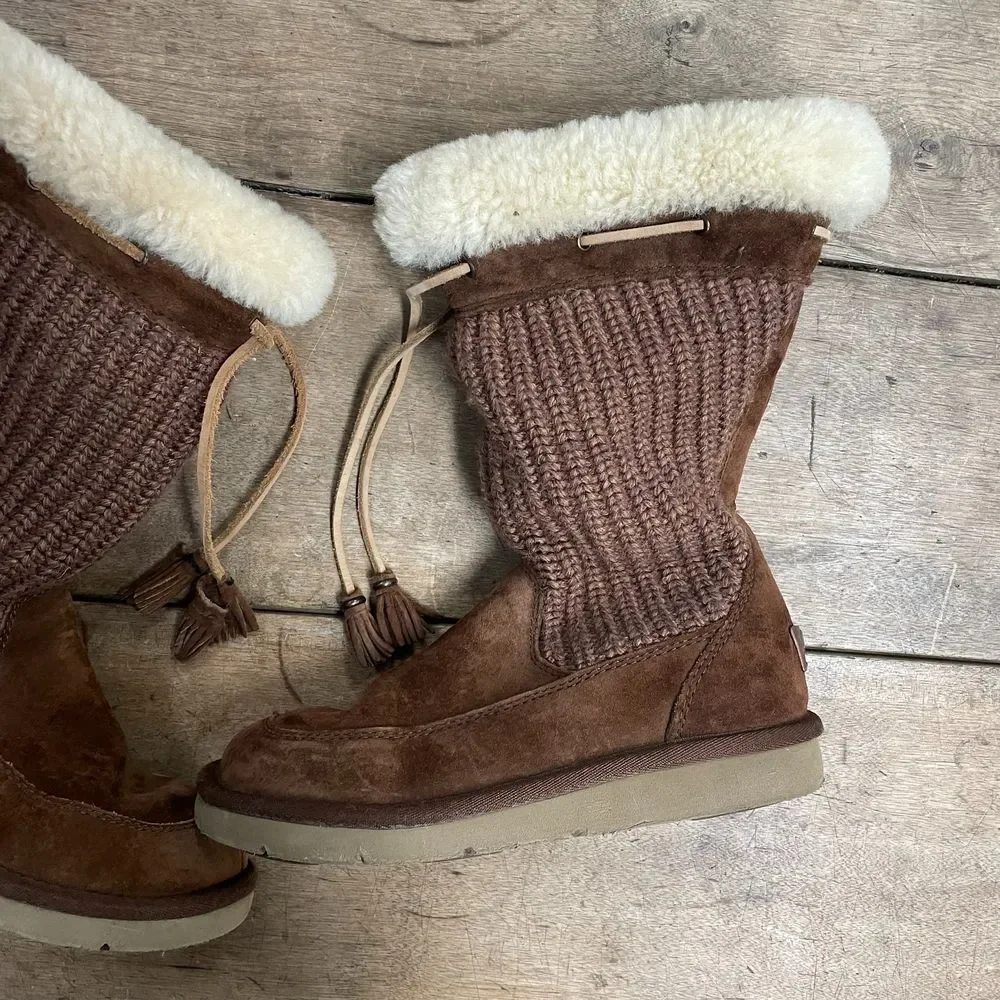 UGG Australia Boots Womens Size 5 Tan Leather‎ Mid Calf Winter Shearling